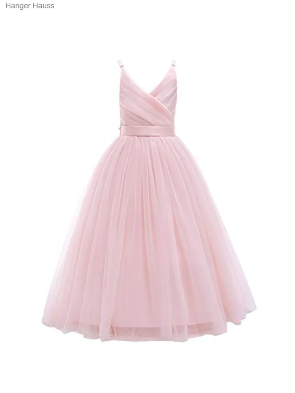 Girls Spaghetti Strap Tulle Dress Long A Line Wedding Pageant Princess Gown
